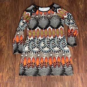 Funky Print Long Sleeve Tunic with Cut Outs in Collar